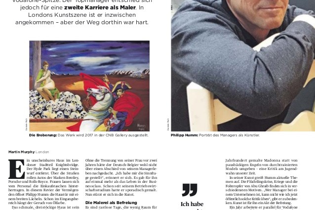Handelsblatt article about Philipp Humm’s artistic career and business background.