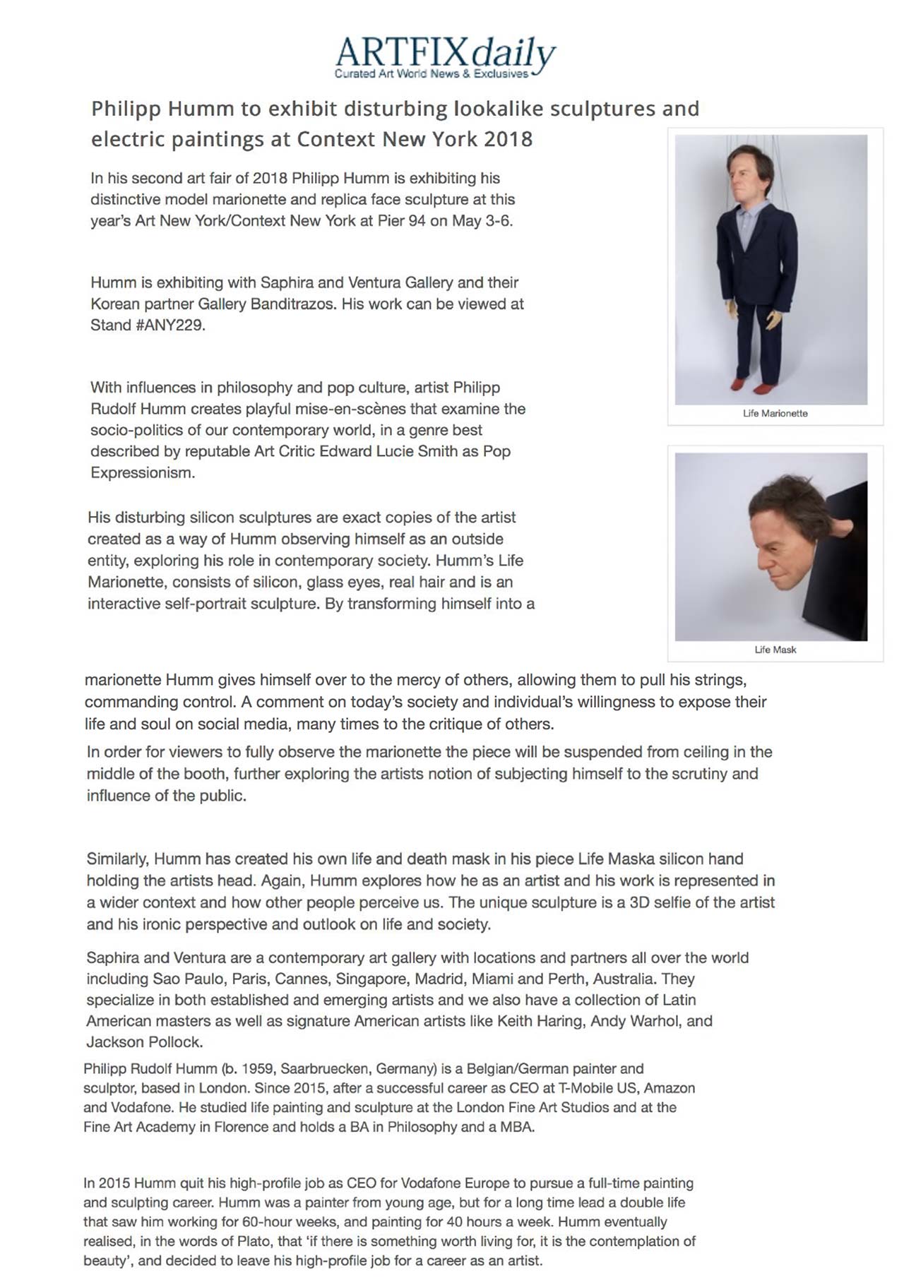 Art Fix Daily New York article about artist Philipp Humm.