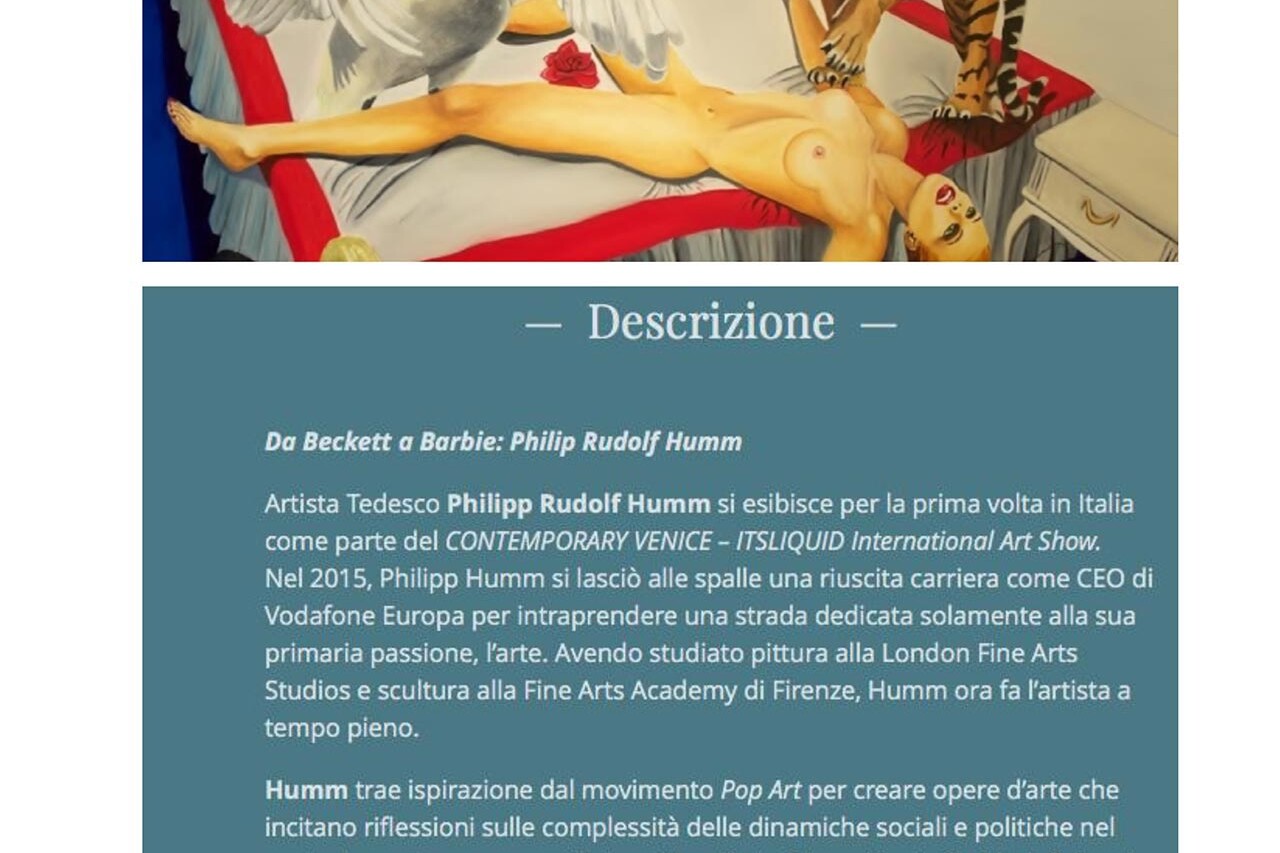 eVenice digital magazine feature on Philipp Humm's art.
