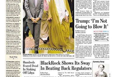 Philipp Humm feature article on the front page of The Wall Street Journal.