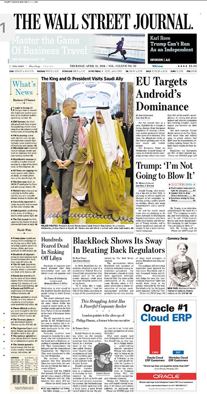 Philipp Humm feature article on the front page of The Wall Street Journal.