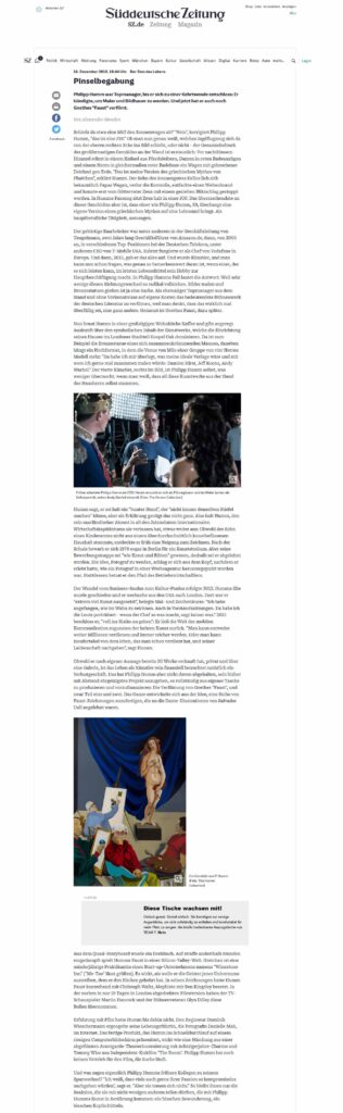 Süddeutsche Zeitung article featuring German-born artist Philipp Humm.