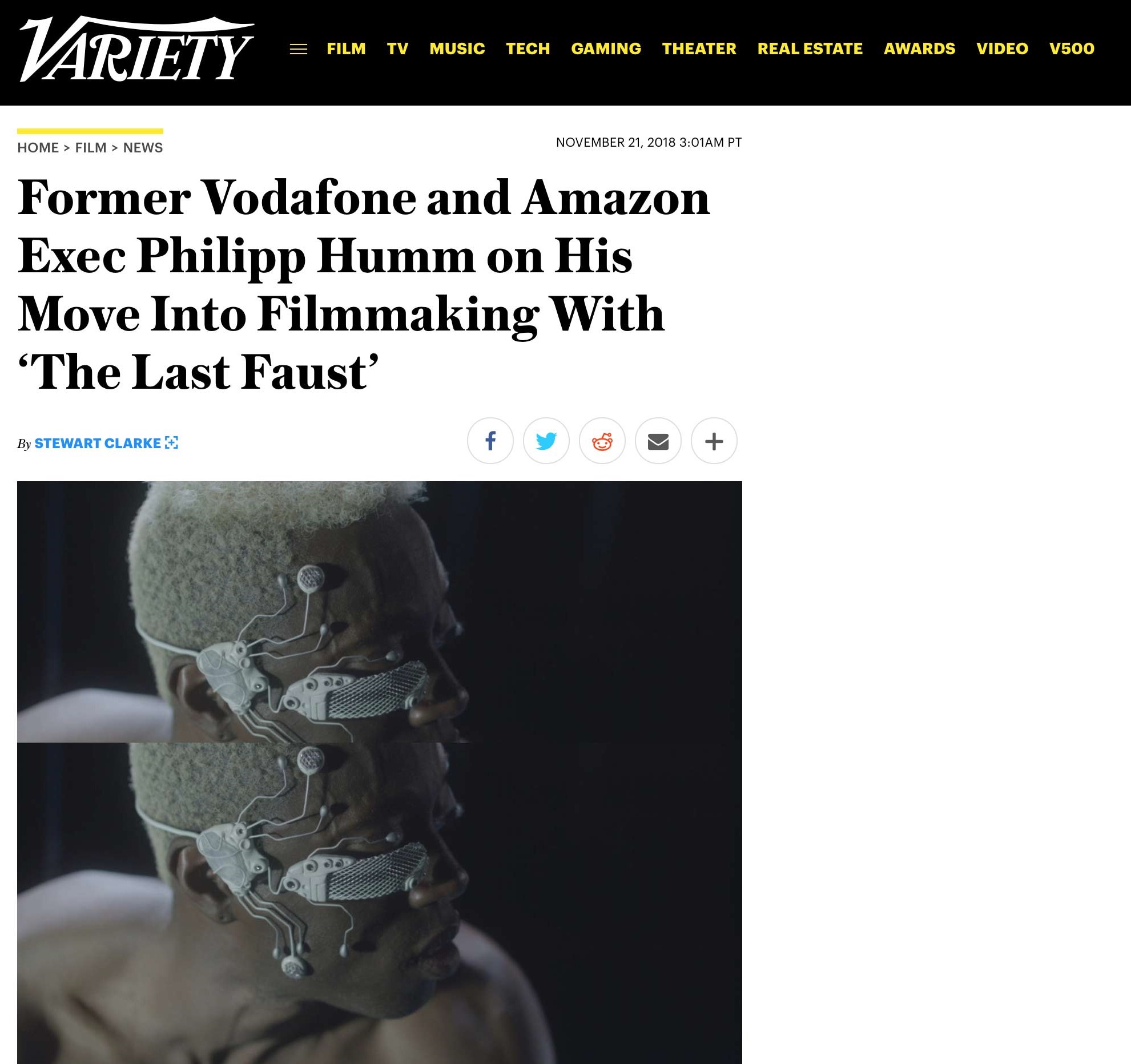 Variety magazine feature on artist and filmmaker Philipp Humm.