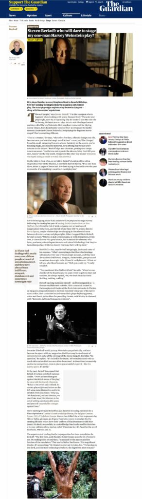 The Guardian article featuring Steven Berkoff and artist Philipp Humm.
