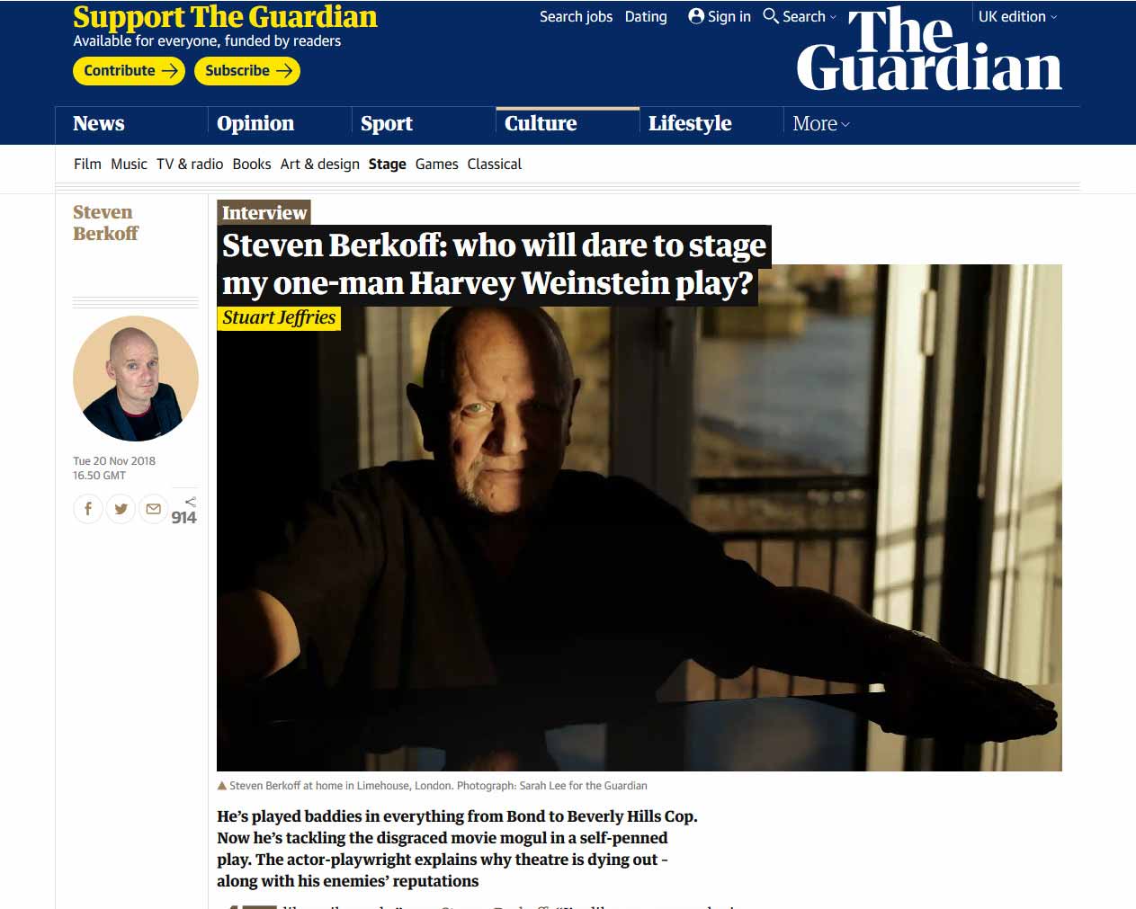 The Guardian article featuring Steven Berkoff and artist Philipp Humm