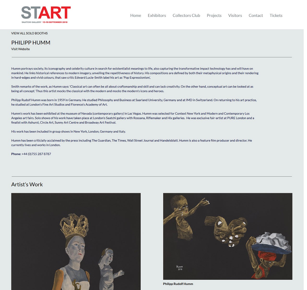 Exhibition coverage of Philipp Humm at the Saatchi Gallery StART Art Fair.