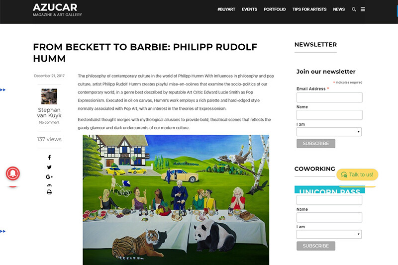 Contemporary art feature on Philipp Humm in Azucar Magazine.