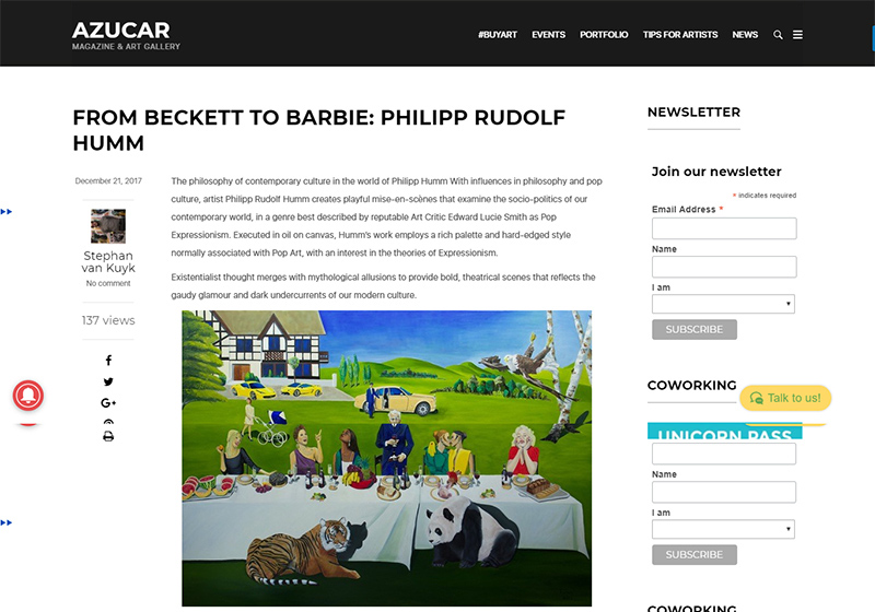 Contemporary art feature on Philipp Humm in Azucar Magazine.