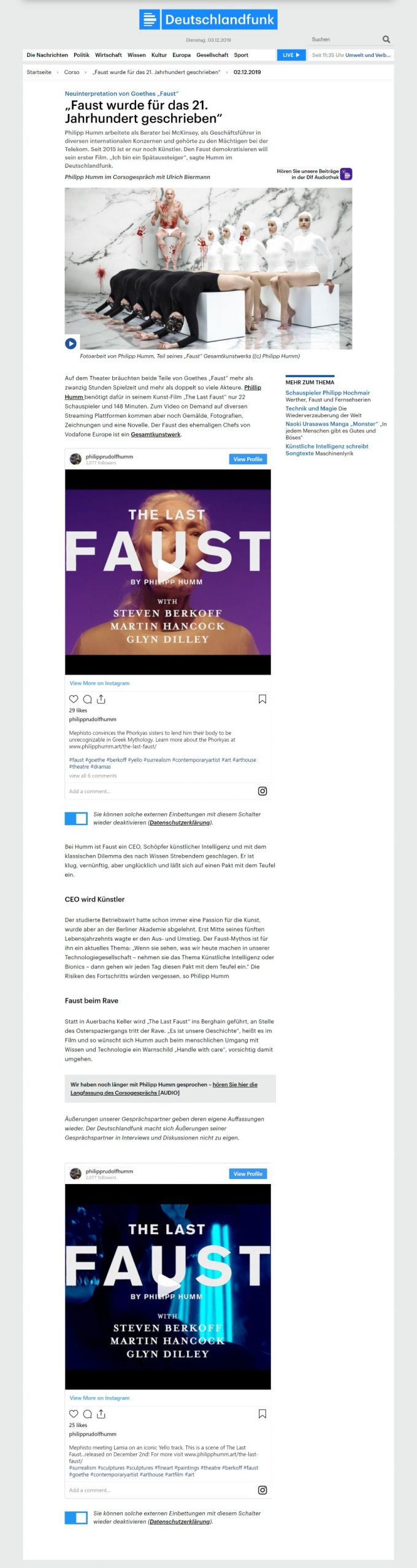 Deutschlandfunk feature on Philipp Humm