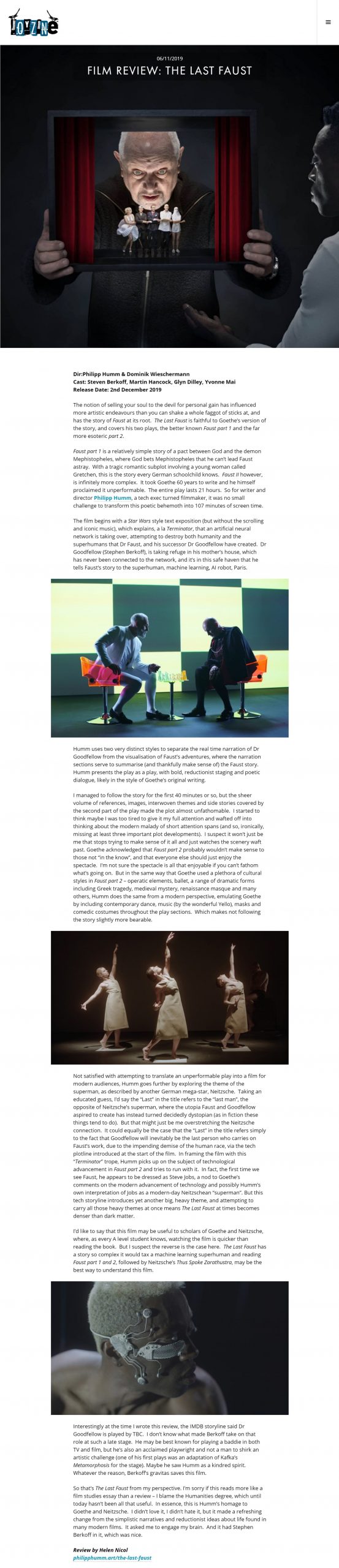 Joyzine UK article about contemporary artist Philipp Humm.