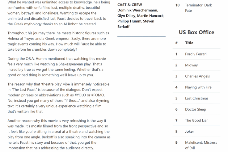 OC Movie Reviews feature on the art-film The Last Faust.