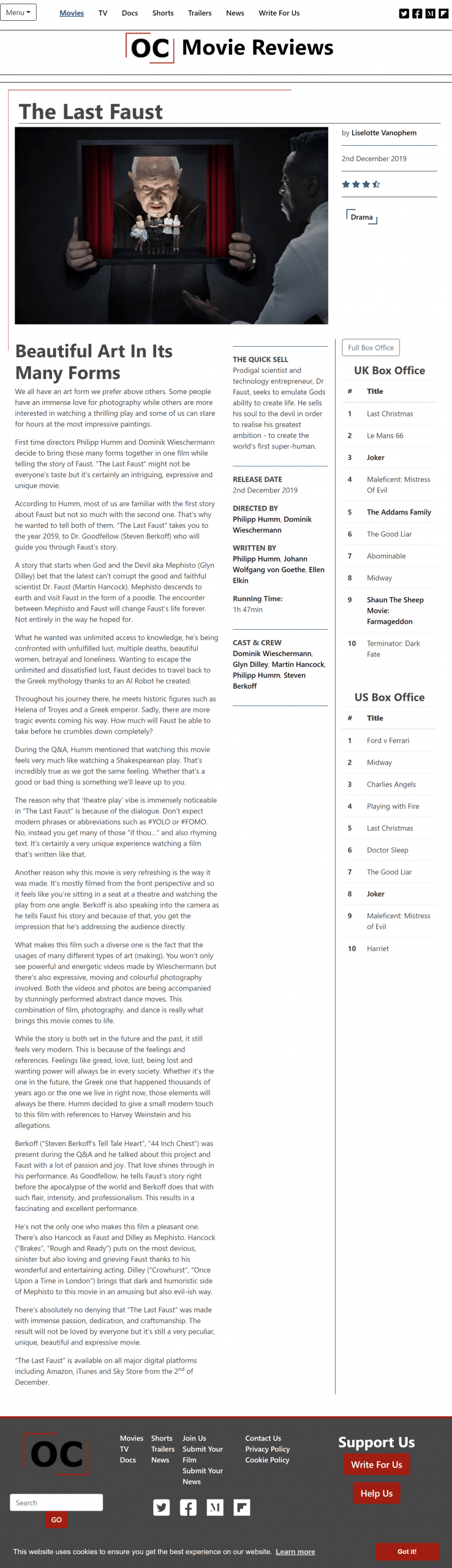 OC Movie Reviews feature on the art-film The Last Faust.