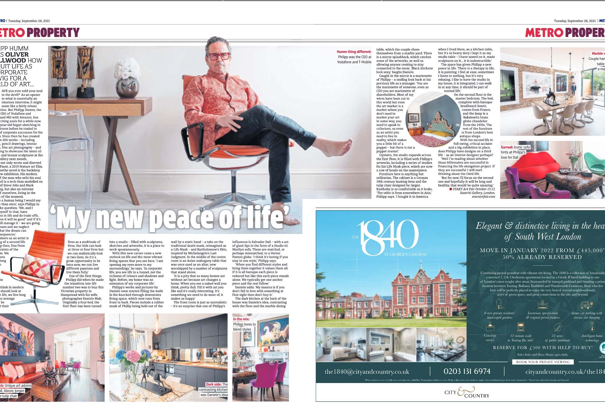 Metro UK feature on Philipp Humm's home and art collection.