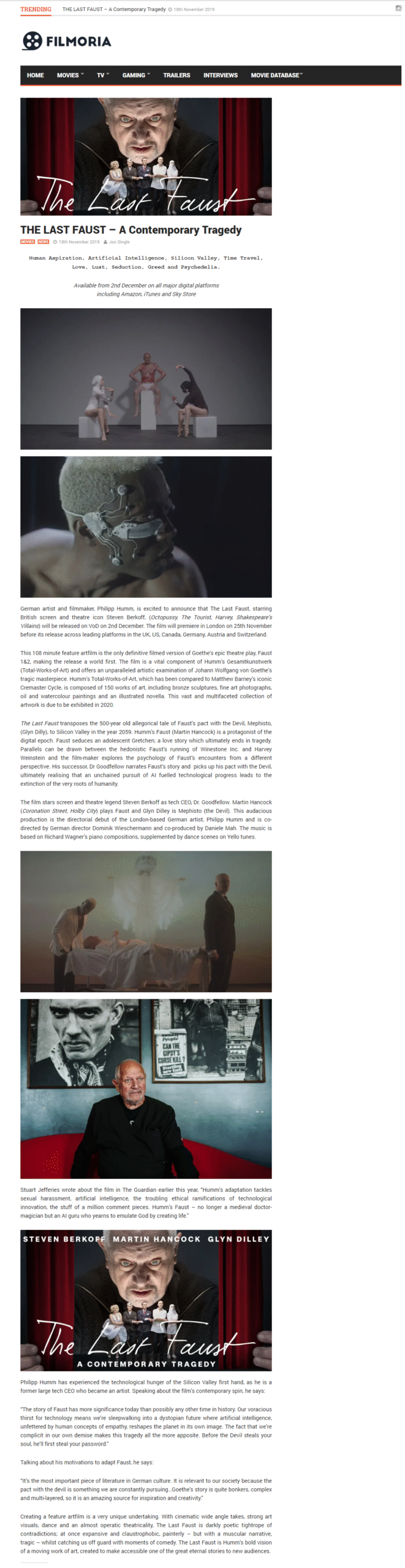 Filmoria press review of Philipp Humm's film work.