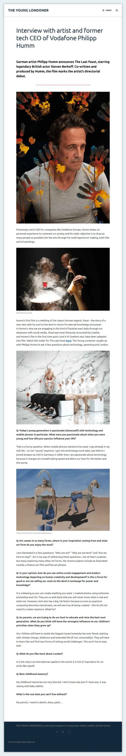 The Young Londoner magazine article on artist Philipp Humm.