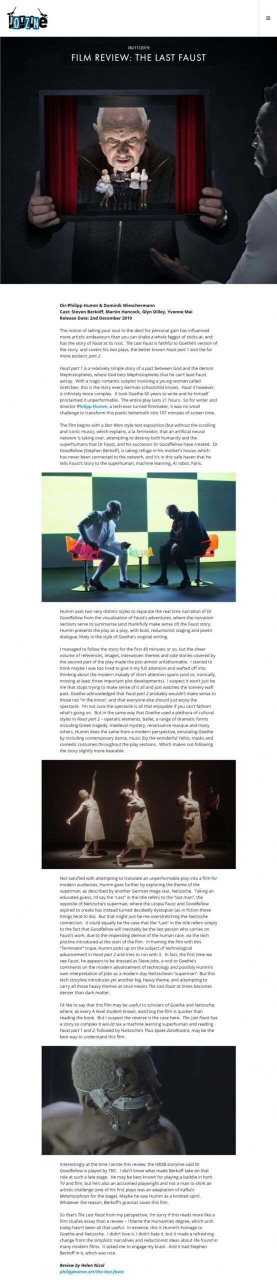 Joyzine UK article about contemporary artist Philipp Humm.